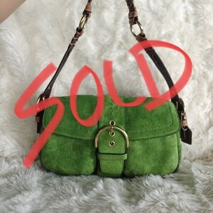 COACH Vintage Soho Flap Hobo Green Suede Shoulder Bag K04S-3659